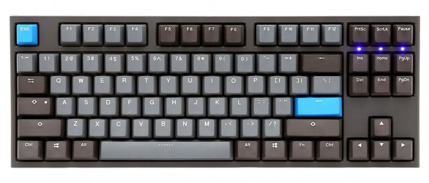 TECLADO MECANICO DUCKY ONE 2 TKL SKYLINE TECLAS GRIS OSCURO INTERRUPTOR ROJO INGLES PBT DOBLE DISPARO SIN COSTURAS ESTUCHE GRIS SIN LED