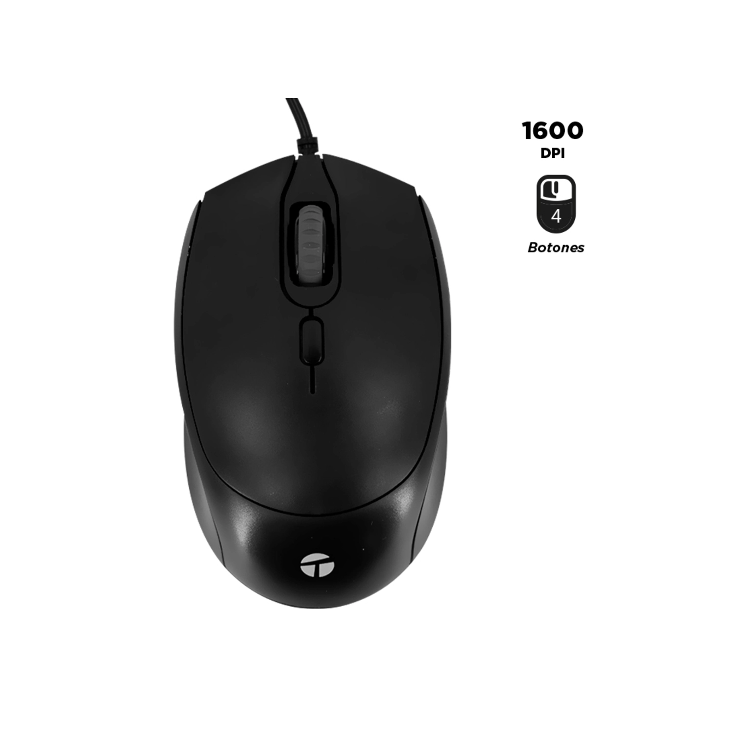 MOUSE TEROS TE-1222S ÓPTICO USB 1600 DPI 4 BOTONES NEGRO