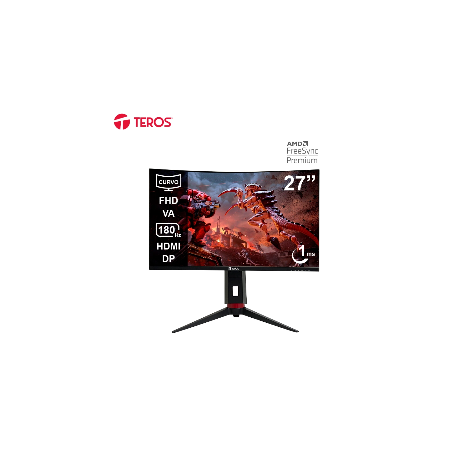 MONITOR TEROS TE-2766G GAMING 27" CURVO VA FHD (1920X1080) 180HZ 1MS