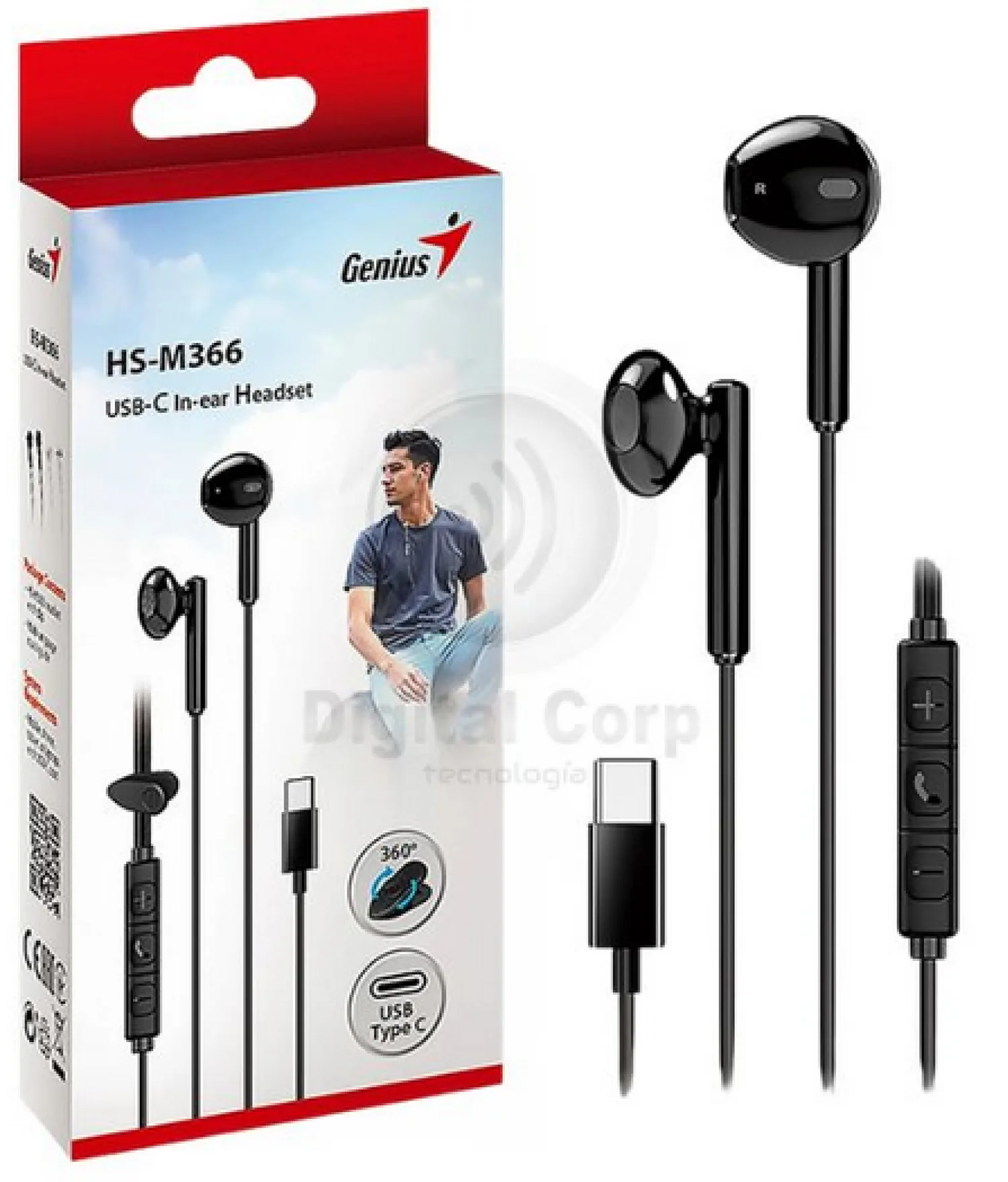 AURICULAR + MIC HEADSET GENIUS HS-M366 BLACK USB C